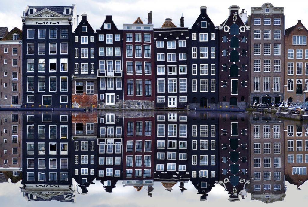 The seven Dancing Houses houses in Amsterdam