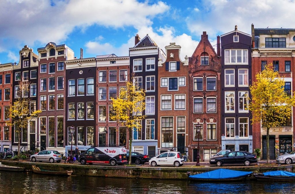 Characteristic narrow houses in Amsterdam