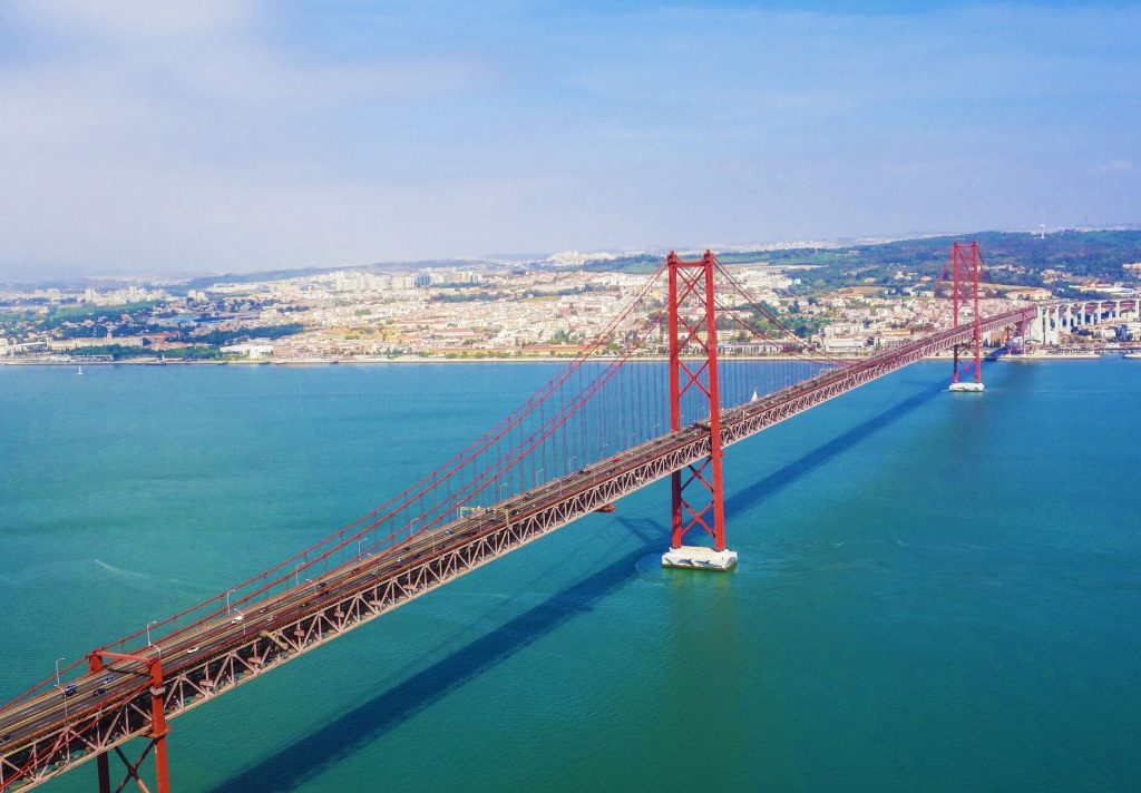 It looks just like Golden Gate - impressive 25 April Bridge in Lisbon, Portugal