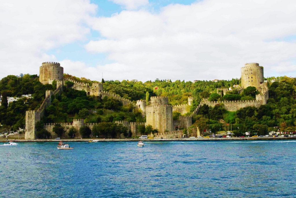 The Rumelihisarı Fortress seen from the Bosphorus - part of The Walls of Constantinople in Istanbul, Turkey