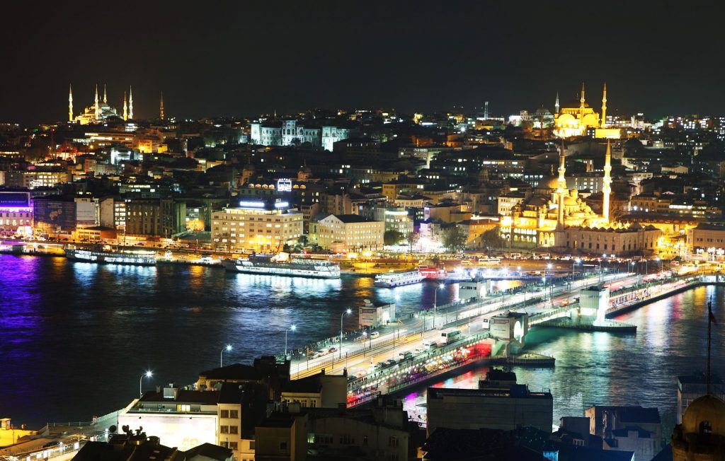 Vivid nightlife along the shore next to the Galata Bridge - the view from Galata Tower - Istanbul main attractions