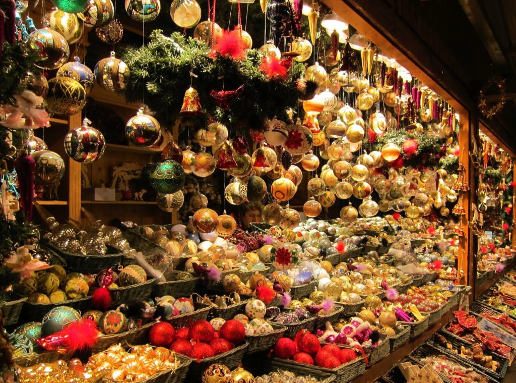 Artisan Christmas bulbs on the Christmas market in Vienna