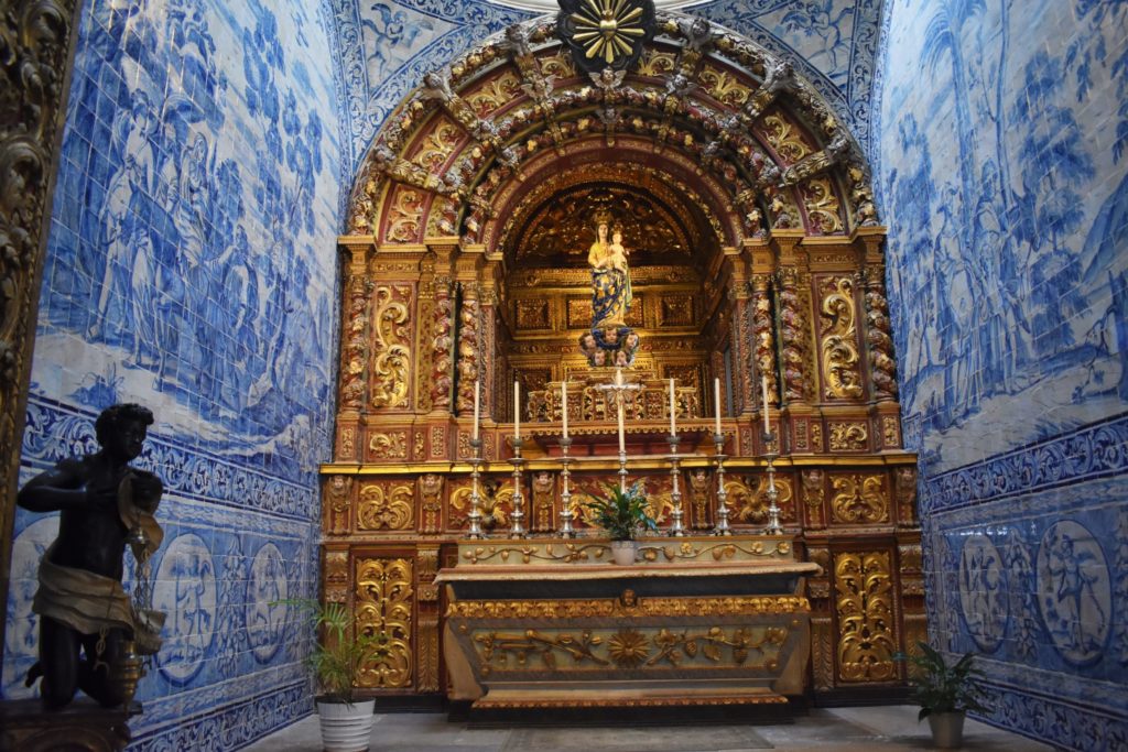 Characteristic azulejos (tiles) decoration of the chapel in Faro cathedral