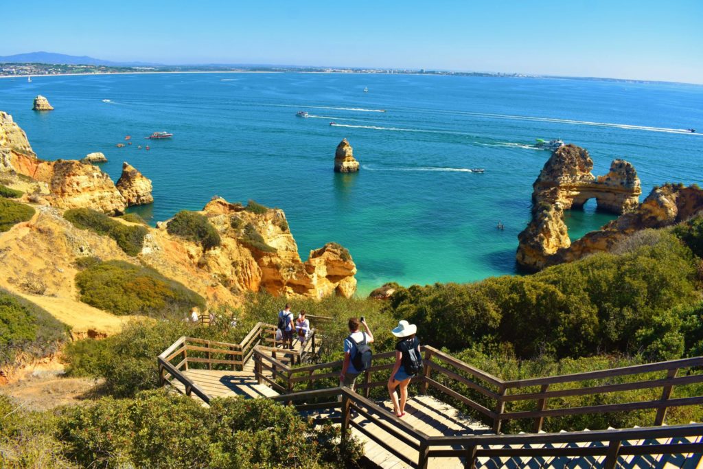 Spectacular stairs towards Praia do Camilo in Lagos - one of the best beaches in Algarve, Portugal