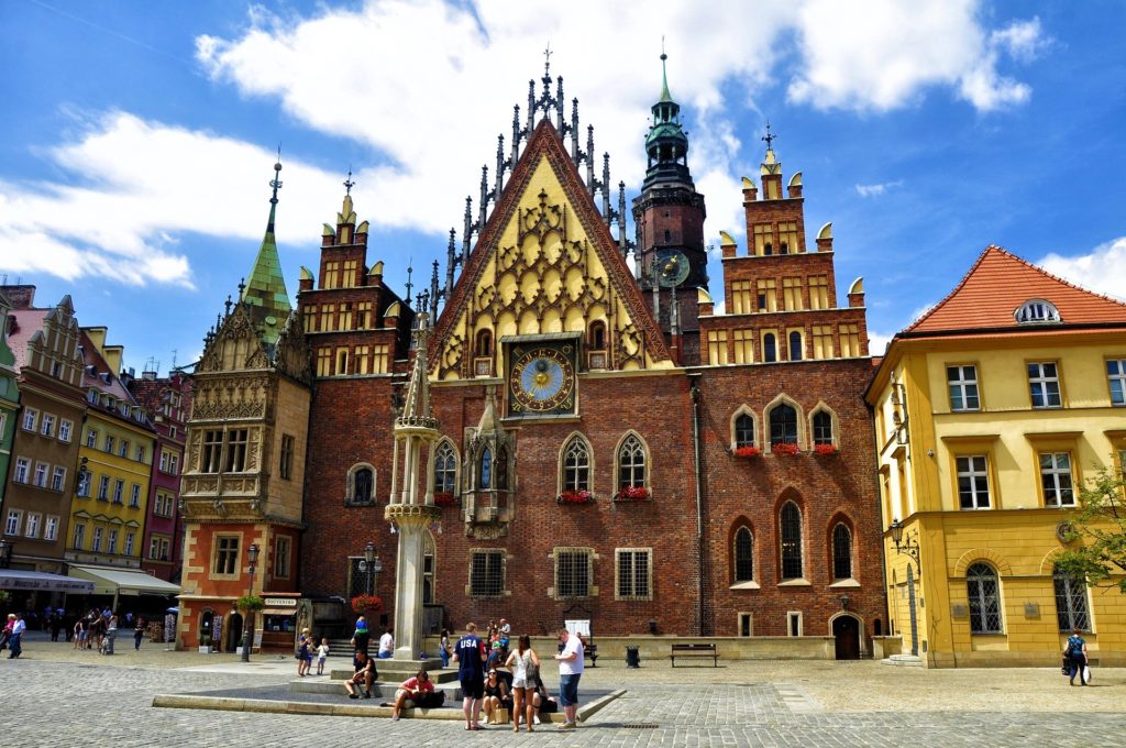 Gorgeous architecture of the old town hall in Wrocław, western Poland