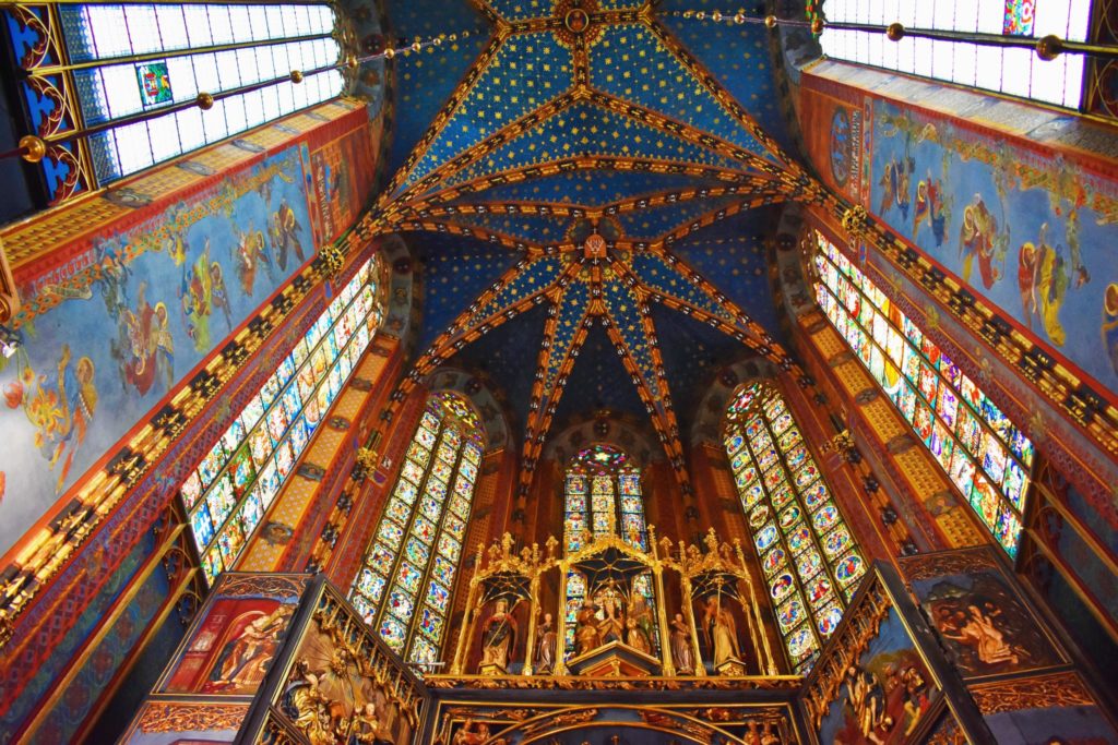 Incredible interior of the medieval St Mary's Church in Krakow is like no church you've ever seen before; Krakow, Poland