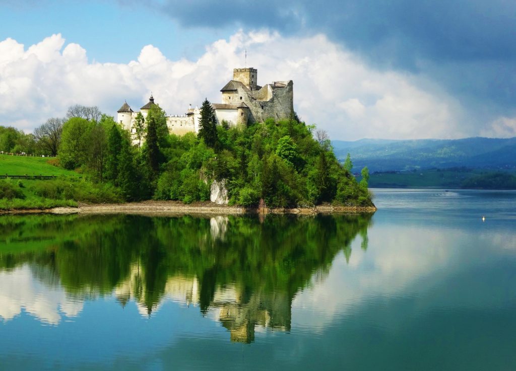Scenic Niedzica Castle by Dunajec River, located in the southernmost part of Poland