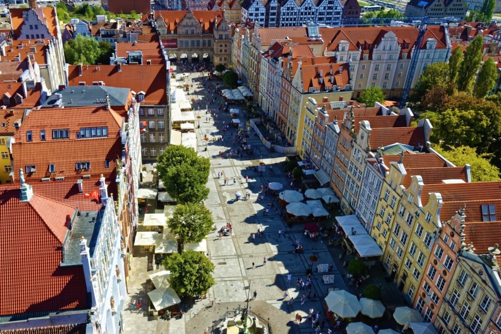 Spectacular historical residences in Old Market in Gdańsk, northern Poland
