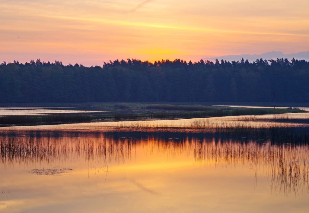 Tranquil scenery of one of thousands of lakes in Masuria in northern Poland