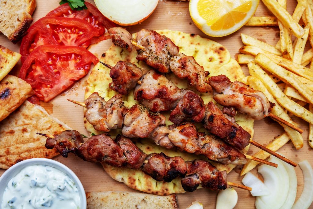 Another typical Greek food - Souvlaki - meat skewers
