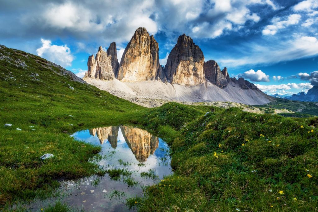 Unique landscape of Dolomiti -Tre Cime di Lavaredo (2999 m), northern Italy