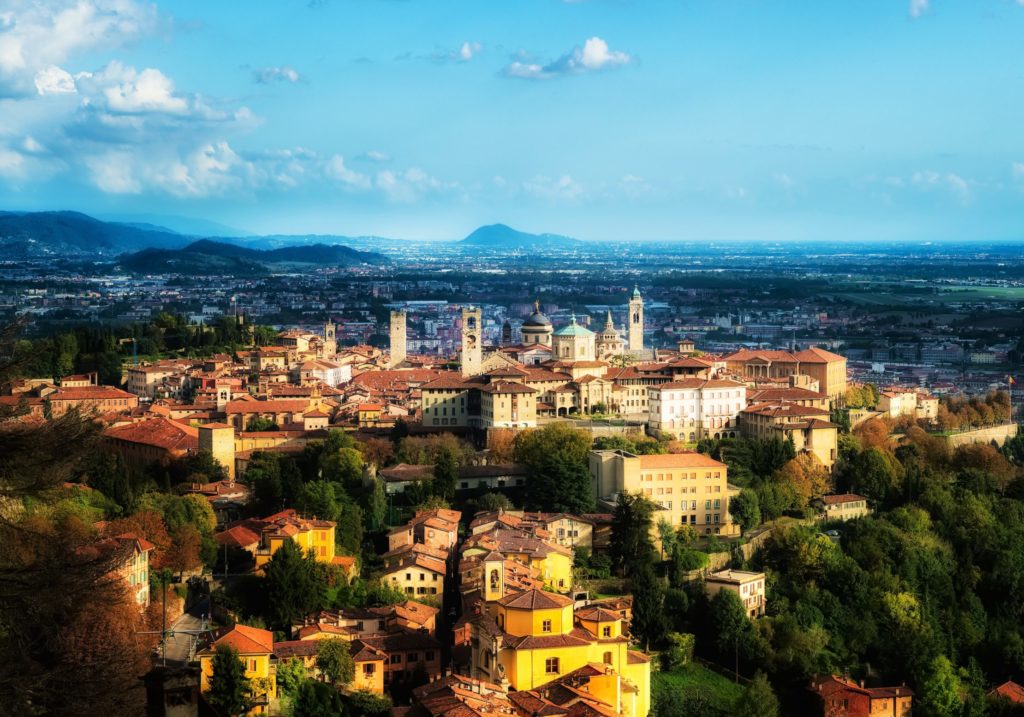 Splendid Bergamo Alta at the foothills of the Alps, close to Milan, Italy
