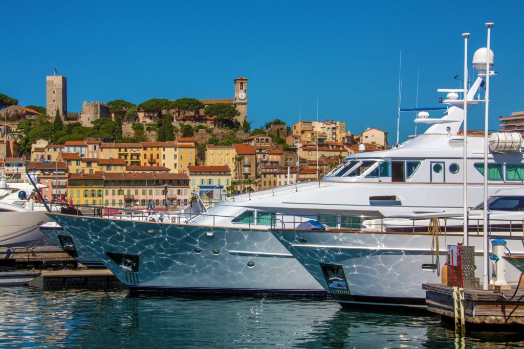 The harbour in Cannes with the view at the castle. Cote d'Azur, France - Most Romantic Places in Europe for St Valentine's Day